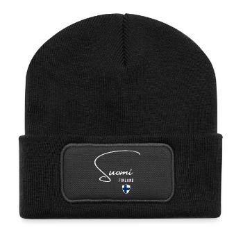 Ich liebe Finnland, minimalistisches, elegantes Design - Recycelte Patch Beanie - Schwarz - Vorne