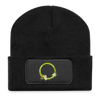 Cadre en bambou avec des feuilles et des fleurs tropicales - Beanie recyclé à patch - noir - Devant