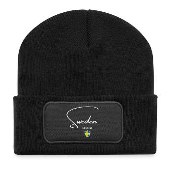 Swedish pride, minimalist sleek design - Recycled Patch Beanie - black - Front
