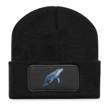 Stylised Blue Whale Illustration - Recycled Patch Beanie - black - Front