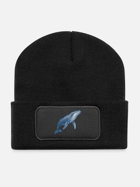 Illustration stylisée de baleine bleue - Beanie recyclé à patch - noir