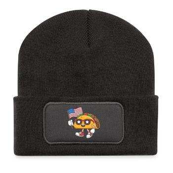 Jour de l’indépendance patriotique Kawaii Taco 4 - Beanie recyclé à patch - charbon - Devant