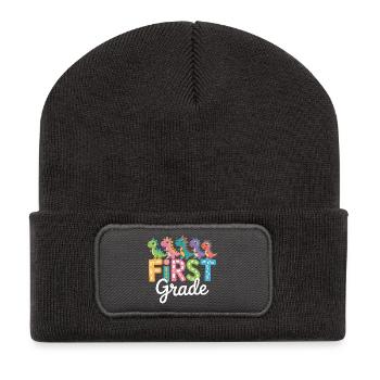 Kawaii Dinosaur First Grade Back To School - Recycled Patch Beanie - dark grey - Front