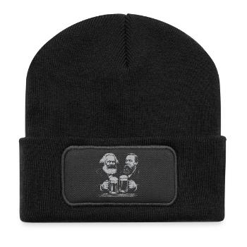 Karl Marx und Engels trinken Bier - Recycelte Patch Beanie - Schwarz - Vorne