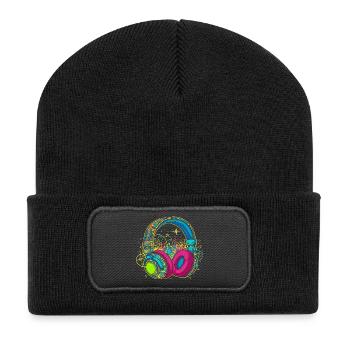 Conception abstraite vibrante des écouteurs - Beanie recyclé à patch - noir - Devant