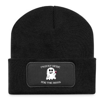 I'm Just Here for the Boo Wine Ghost Halloween - Recycled Patch Beanie - black - Front