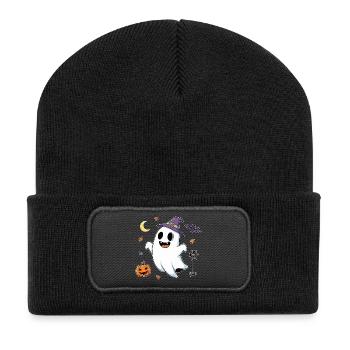 Skurriler Hexengeist im Herbstkostüm - Recycelte Patch Beanie - Schwarz - Vorne