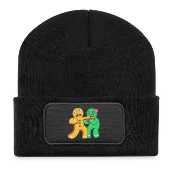 Lebkuchenmann Weihnachten Gingerbread Lebkuchen - Recycelte Patch Beanie - Schwarz - Vorne