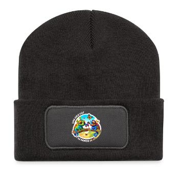 Bunte Cartoon Chamäleons mit Schmetterlingen - Recycelte Patch Beanie - Dunkelgrau - Vorne
