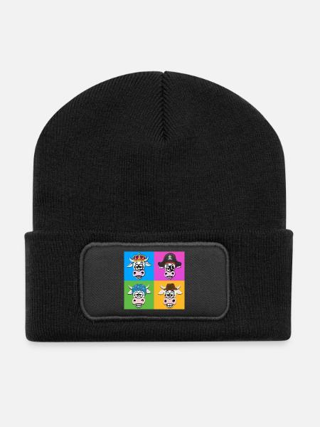 Kuh-Quartett - Recycelte Patch Beanie - Schwarz