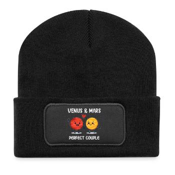 Venus & Mars Perfect Couple Love Design - Recycelte Patch Beanie - Schwarz - Vorne
