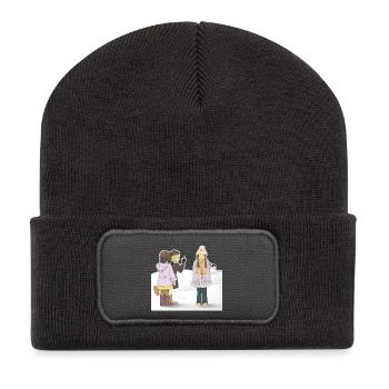 Scène d'hiver enfants - Beanie recyclé à patch - charbon - Devant