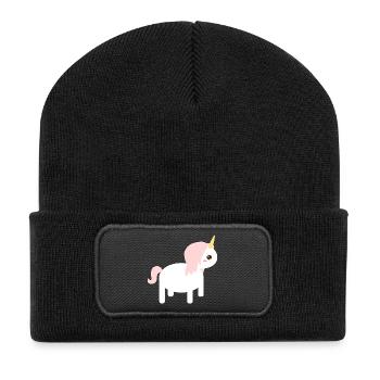 Conception de dessin animé licorne fantaisiste - Beanie recyclé à patch - noir - Devant