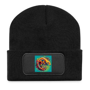 Gecko - Recycelte Patch Beanie - Schwarz - Vorne