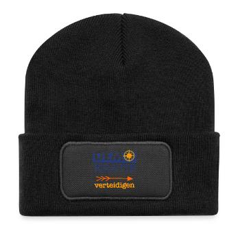 „Demokratie verteidigen“ blau orange gelb Kompass - Recycelte Patch Beanie - Schwarz - Vorne