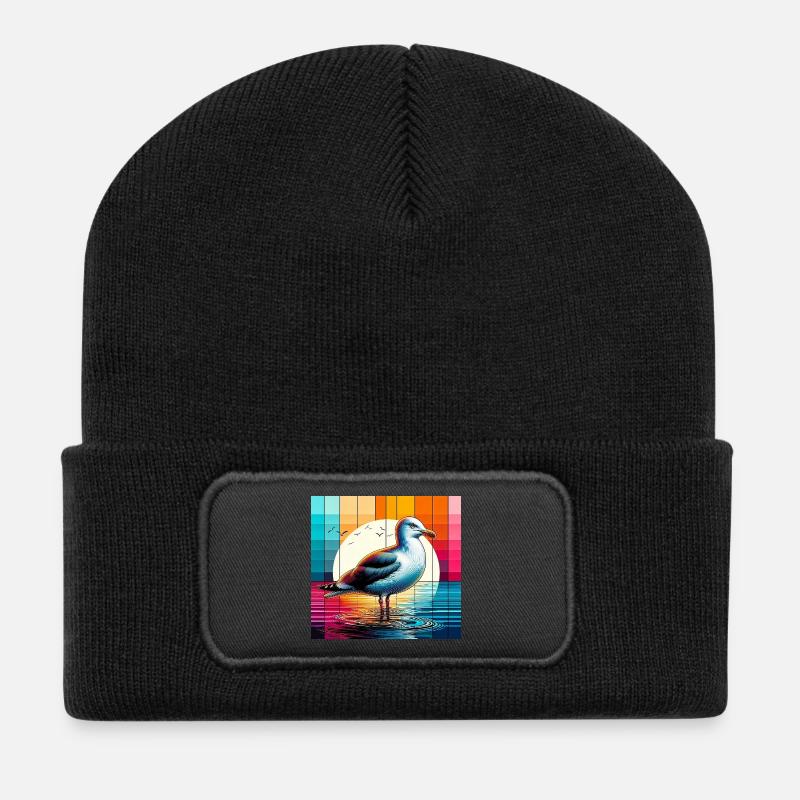 Möwe - Recycelte Patch Beanie - Schwarz