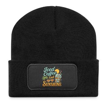 Eiskaffee und Sonnenschein - Recycelte Patch Beanie - Schwarz - Vorne
