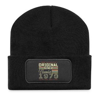 November 1970 Birthday Gift - Recycled Patch Beanie - black - Front