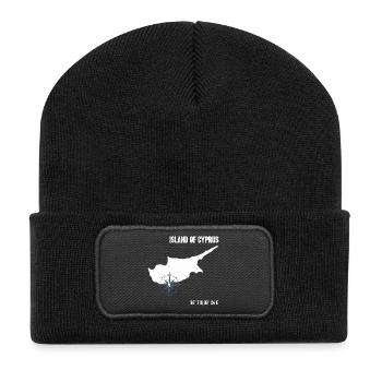 Zypern Insel Umriss mit Kompass und Koordinaten - Recycelte Patch Beanie - Schwarz - Vorne
