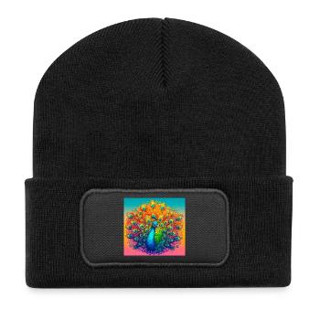 Pfau - Recycelte Patch Beanie - Schwarz - Vorne