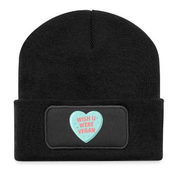Blue Anime Bubble Heart - Wish U Were Vegan - Beanie recyclé à patch - noir - Devant