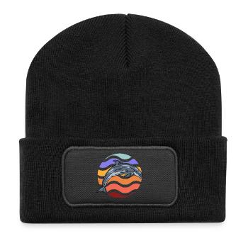 Dolphin in wave pattern - Recycled Patch Beanie - black - Front