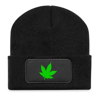 Silhouette de feuille verte - Beanie recyclé à patch - noir - Devant