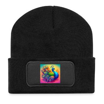 Pfau - Recycelte Patch Beanie - Schwarz - Vorne