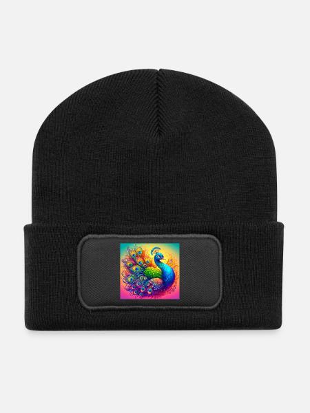 Pfau - Recycelte Patch Beanie - Schwarz