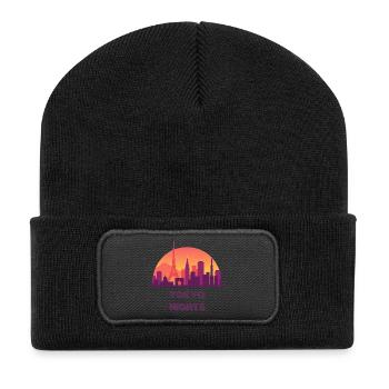 Tokyo Nächte Skyline im Sonnenuntergang - Recycelte Patch Beanie - Schwarz - Vorne