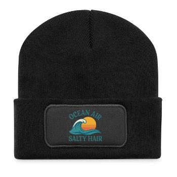 Cheveux salés de l’air de l’océan – Surf et plage - Beanie recyclé à patch - noir - Devant