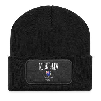 Auckland, Nouvelle-Zélande, design minimaliste - Beanie recyclé à patch - noir - Devant