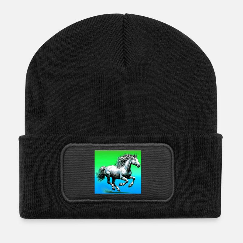 Pferd - Recycelte Patch Beanie - Schwarz