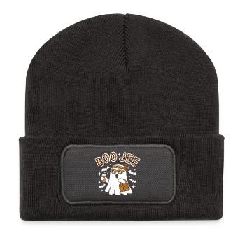 Fantôme léopard Halloween chic - Beanie recyclé à patch - charbon - Devant