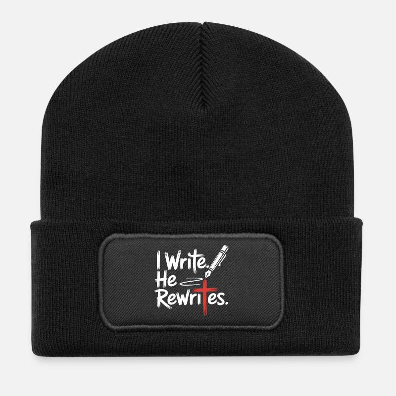 I Write He Rewrites Faith Jesus - Recycled Patch Beanie - black