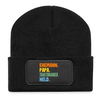 Ehemann Papa Traktorfahrer Held - Recycelte Patch Beanie - Schwarz - Vorne