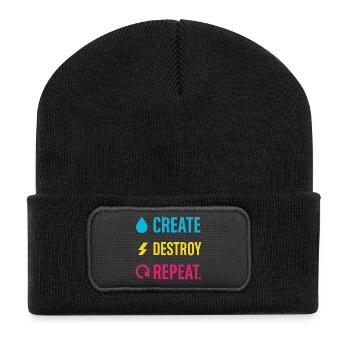 Kreative Denkweise, Künstlerhumor, Mehr Chaos - Recycelte Patch Beanie - Schwarz - Vorne