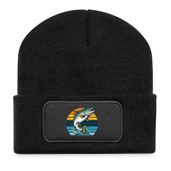 Salmon Fishing Fishing Angler Retro Vintage Nature - Recycled Patch Beanie - black - Front