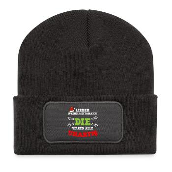 Lieber Weihnachtsmann DIE waren unartig - Recycelte Patch Beanie - Dunkelgrau - Vorne