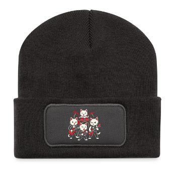 Rockband Katzen Schlagzeug spielen Gitarren Musik Grafik - Recycelte Patch Beanie - Dunkelgrau - Vorne