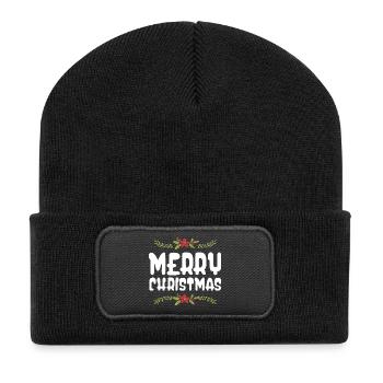 Frohe Weihnachten - Recycelte Patch Beanie - Schwarz - Vorne