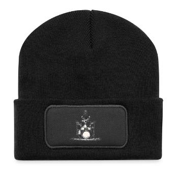 Reindeer Drums Drummer Music Rock Deer - Recycled Patch Beanie - black - Front