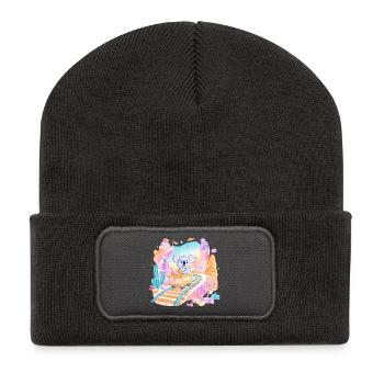 Koala auf Süßigkeitenbahn - Recycelte Patch Beanie - Dunkelgrau - Vorne