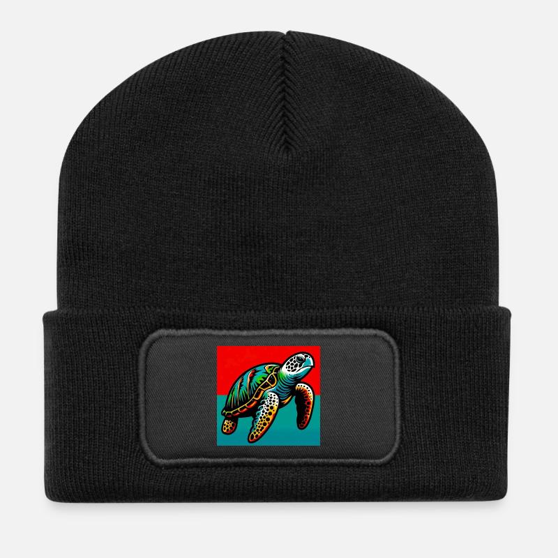 Schildkröte - Recycelte Patch Beanie - Schwarz