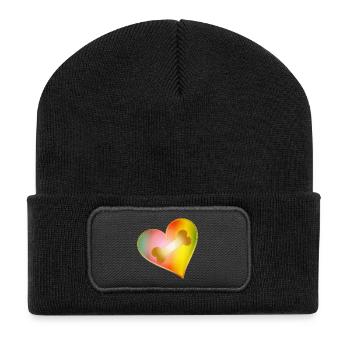 Regenbogen Herz mit Hundeknochen - Recycelte Patch Beanie - Schwarz - Vorne