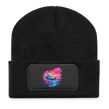 Neon bear in pink sunset canoe - Recycled Patch Beanie - black - Front