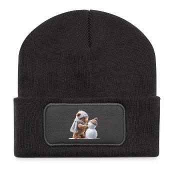 Winter teddy bear and snowman - Recycled Patch Beanie - dark grey - Front