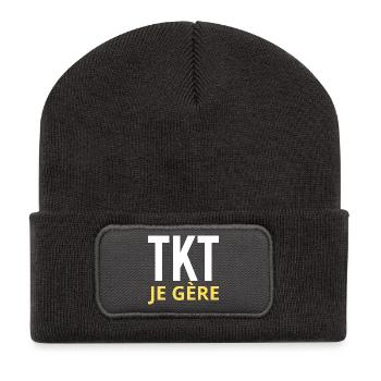 TKT Ich manage Geschenk Lustiger Mann Humoristische Frau - Recycelte Patch Beanie - Dunkelgrau - Vorne