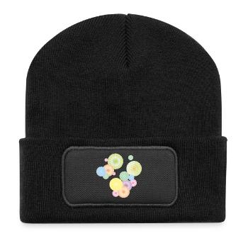 Rosettes pastel – structure en éventail décoratif - Beanie recyclé à patch - noir - Devant