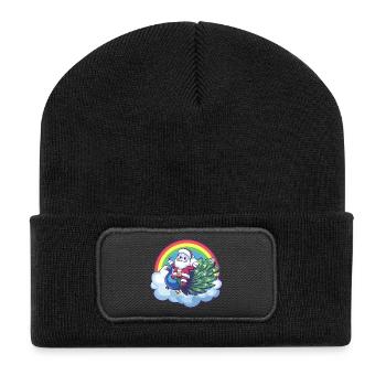 Peacock Bird Santa Claus Christmas - Recycled Patch Beanie - black - Front